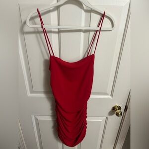 Love J Red Ruched Bodycon Dress Spaghetti Strap Size Large NWT